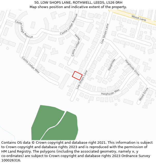 50, LOW SHOPS LANE, ROTHWELL, LEEDS, LS26 0RH: Location map and indicative extent of plot