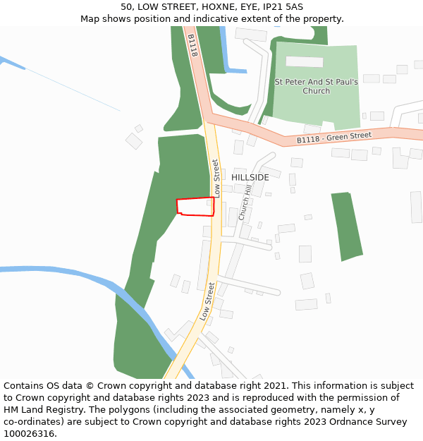 50, LOW STREET, HOXNE, EYE, IP21 5AS: Location map and indicative extent of plot