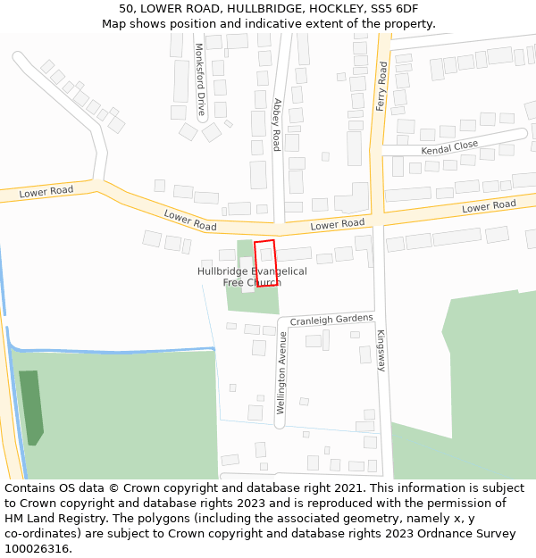 50, LOWER ROAD, HULLBRIDGE, HOCKLEY, SS5 6DF: Location map and indicative extent of plot