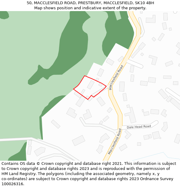 50, MACCLESFIELD ROAD, PRESTBURY, MACCLESFIELD, SK10 4BH: Location map and indicative extent of plot