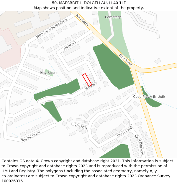 50, MAESBRITH, DOLGELLAU, LL40 1LF: Location map and indicative extent of plot