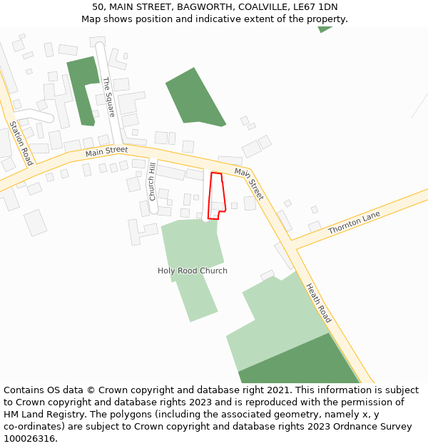 50, MAIN STREET, BAGWORTH, COALVILLE, LE67 1DN: Location map and indicative extent of plot