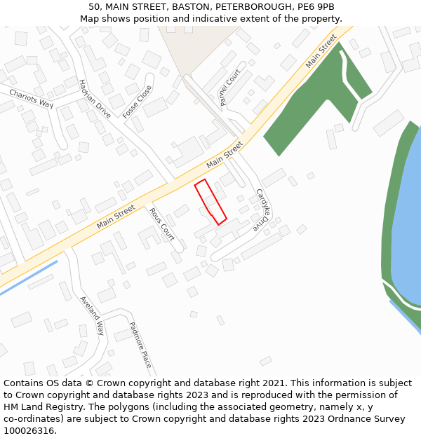 50, MAIN STREET, BASTON, PETERBOROUGH, PE6 9PB: Location map and indicative extent of plot