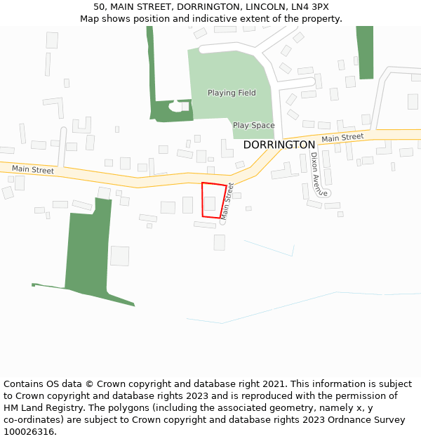 50, MAIN STREET, DORRINGTON, LINCOLN, LN4 3PX: Location map and indicative extent of plot