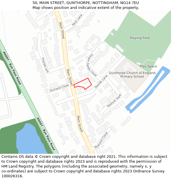 50, MAIN STREET, GUNTHORPE, NOTTINGHAM, NG14 7EU: Location map and indicative extent of plot