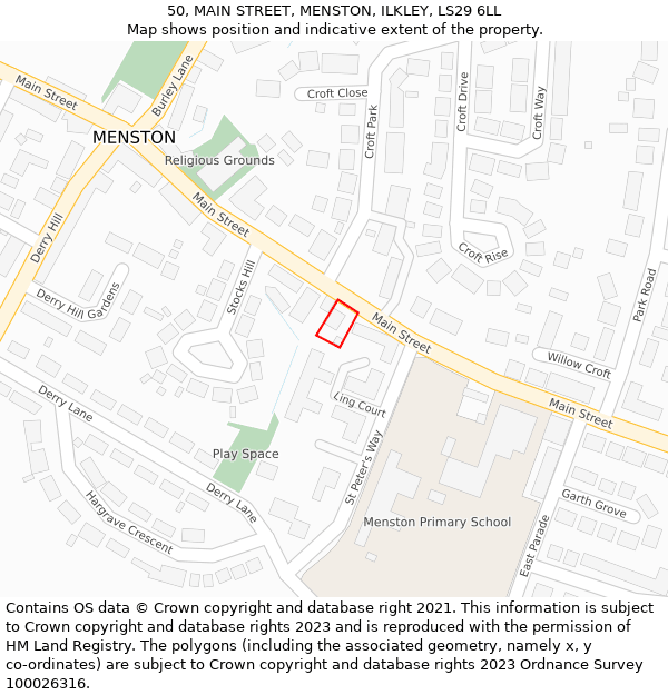 50, MAIN STREET, MENSTON, ILKLEY, LS29 6LL: Location map and indicative extent of plot