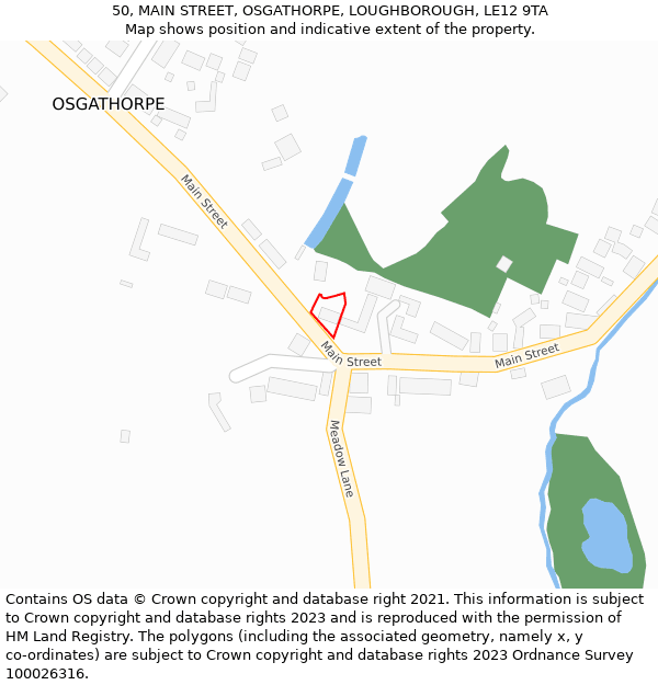 50, MAIN STREET, OSGATHORPE, LOUGHBOROUGH, LE12 9TA: Location map and indicative extent of plot