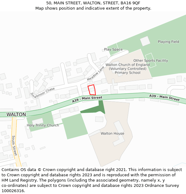 50, MAIN STREET, WALTON, STREET, BA16 9QF: Location map and indicative extent of plot