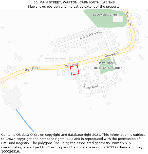 50, MAIN STREET, WARTON, CARNFORTH, LA5 9NS: Location map and indicative extent of plot