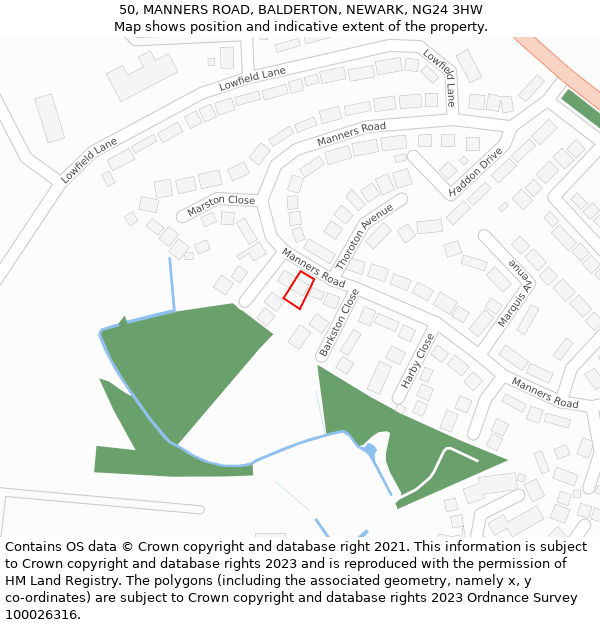 50, MANNERS ROAD, BALDERTON, NEWARK, NG24 3HW: Location map and indicative extent of plot