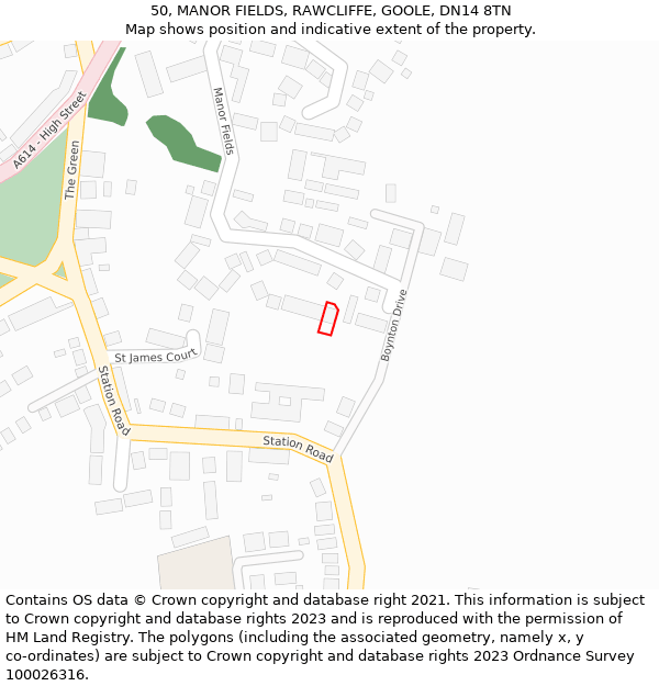 50, MANOR FIELDS, RAWCLIFFE, GOOLE, DN14 8TN: Location map and indicative extent of plot