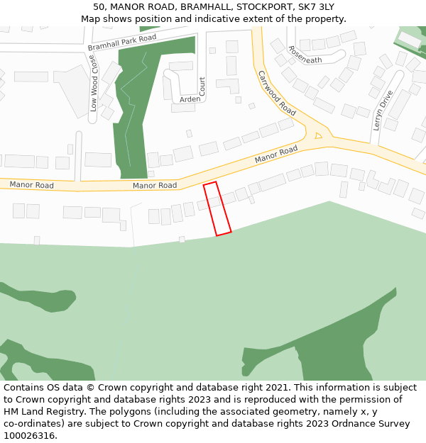 50, MANOR ROAD, BRAMHALL, STOCKPORT, SK7 3LY: Location map and indicative extent of plot