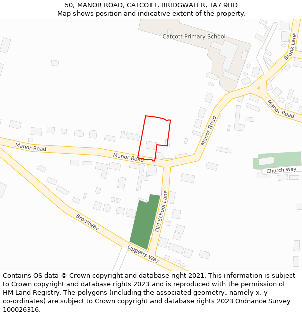 50, MANOR ROAD, CATCOTT, BRIDGWATER, TA7 9HD: Location map and indicative extent of plot