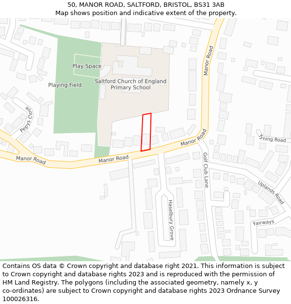 50, MANOR ROAD, SALTFORD, BRISTOL, BS31 3AB: Location map and indicative extent of plot