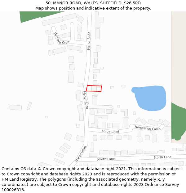 50, MANOR ROAD, WALES, SHEFFIELD, S26 5PD: Location map and indicative extent of plot