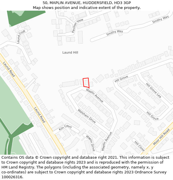 50, MAPLIN AVENUE, HUDDERSFIELD, HD3 3GP: Location map and indicative extent of plot
