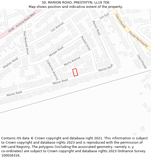 50, MARION ROAD, PRESTATYN, LL19 7DE: Location map and indicative extent of plot