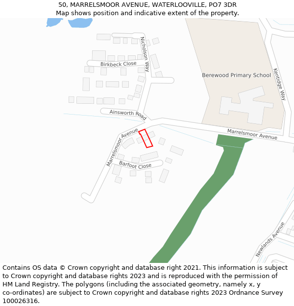 50, MARRELSMOOR AVENUE, WATERLOOVILLE, PO7 3DR: Location map and indicative extent of plot