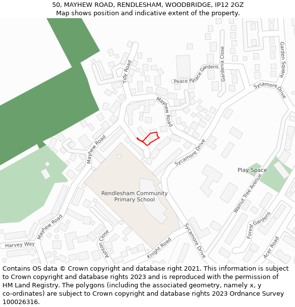 50, MAYHEW ROAD, RENDLESHAM, WOODBRIDGE, IP12 2GZ: Location map and indicative extent of plot