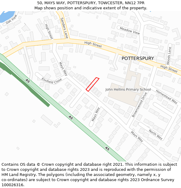 50, MAYS WAY, POTTERSPURY, TOWCESTER, NN12 7PR: Location map and indicative extent of plot