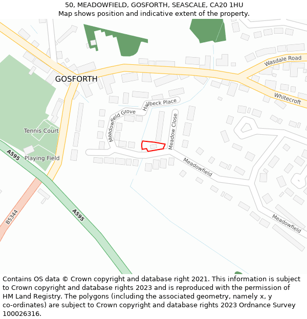 50, MEADOWFIELD, GOSFORTH, SEASCALE, CA20 1HU: Location map and indicative extent of plot