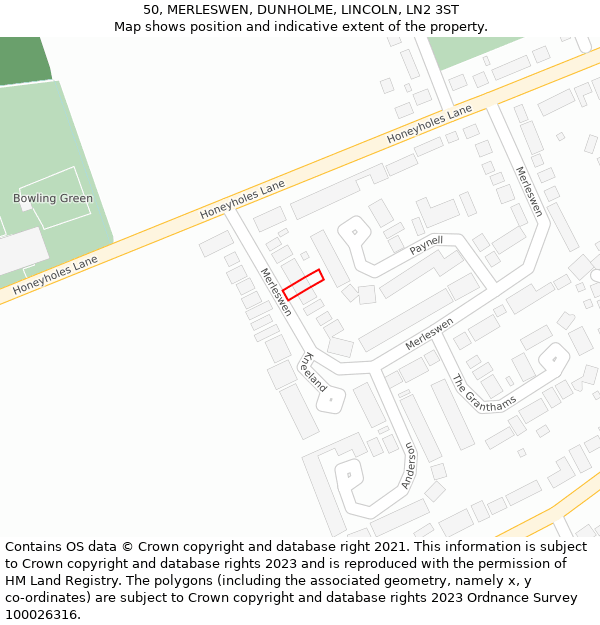 50, MERLESWEN, DUNHOLME, LINCOLN, LN2 3ST: Location map and indicative extent of plot