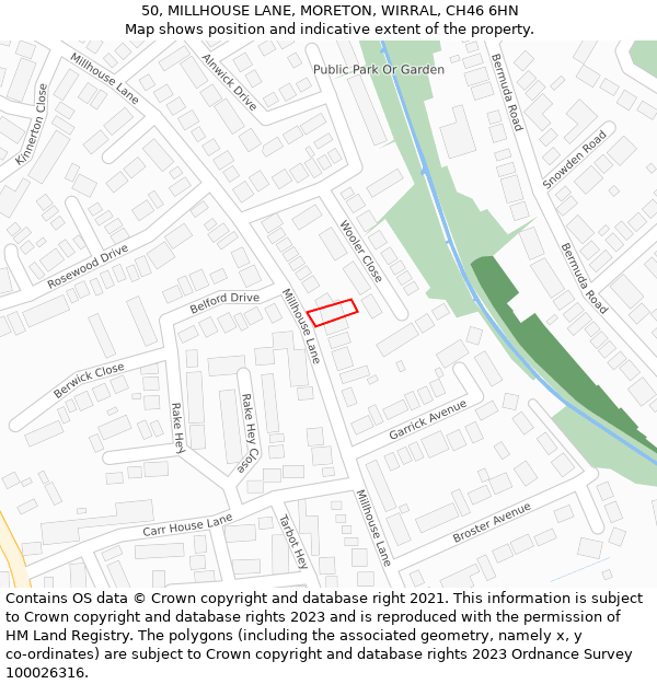 50, MILLHOUSE LANE, MORETON, WIRRAL, CH46 6HN: Location map and indicative extent of plot