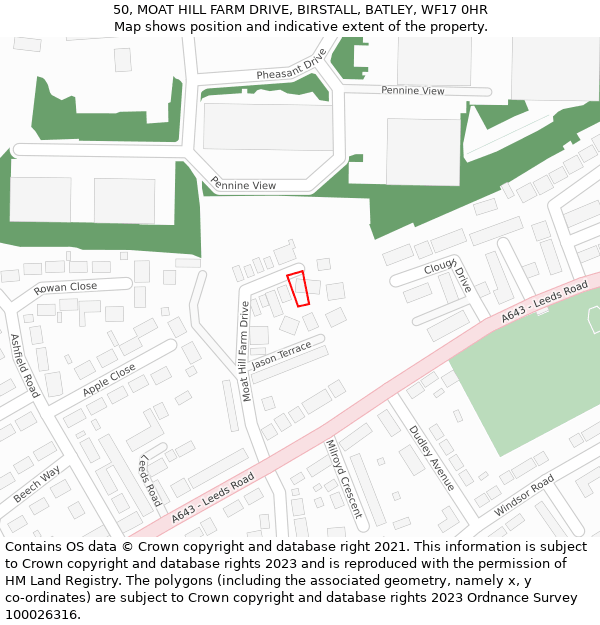 50, MOAT HILL FARM DRIVE, BIRSTALL, BATLEY, WF17 0HR: Location map and indicative extent of plot