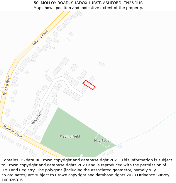 50, MOLLOY ROAD, SHADOXHURST, ASHFORD, TN26 1HS: Location map and indicative extent of plot
