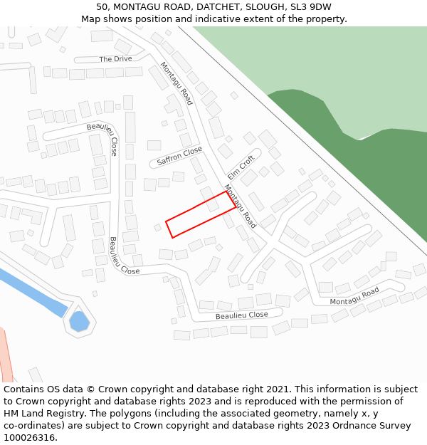 50, MONTAGU ROAD, DATCHET, SLOUGH, SL3 9DW: Location map and indicative extent of plot