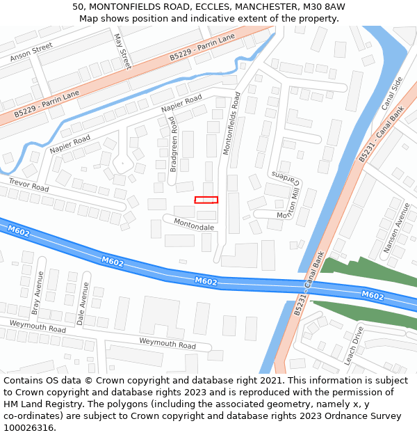 50, MONTONFIELDS ROAD, ECCLES, MANCHESTER, M30 8AW: Location map and indicative extent of plot