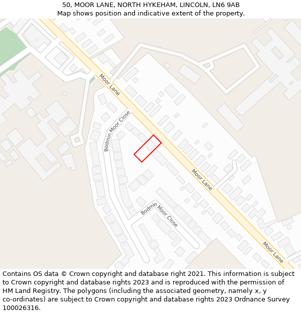 50, MOOR LANE, NORTH HYKEHAM, LINCOLN, LN6 9AB: Location map and indicative extent of plot