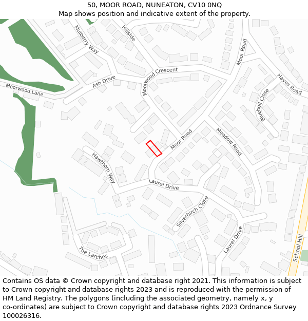 50, MOOR ROAD, NUNEATON, CV10 0NQ: Location map and indicative extent of plot