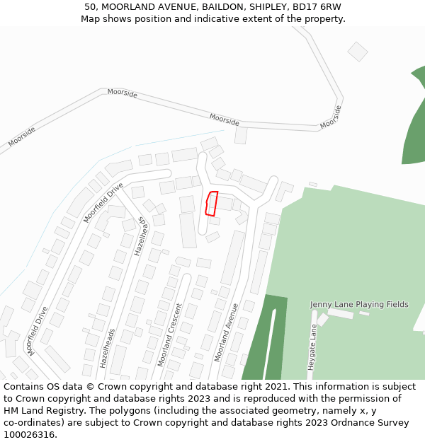 50, MOORLAND AVENUE, BAILDON, SHIPLEY, BD17 6RW: Location map and indicative extent of plot