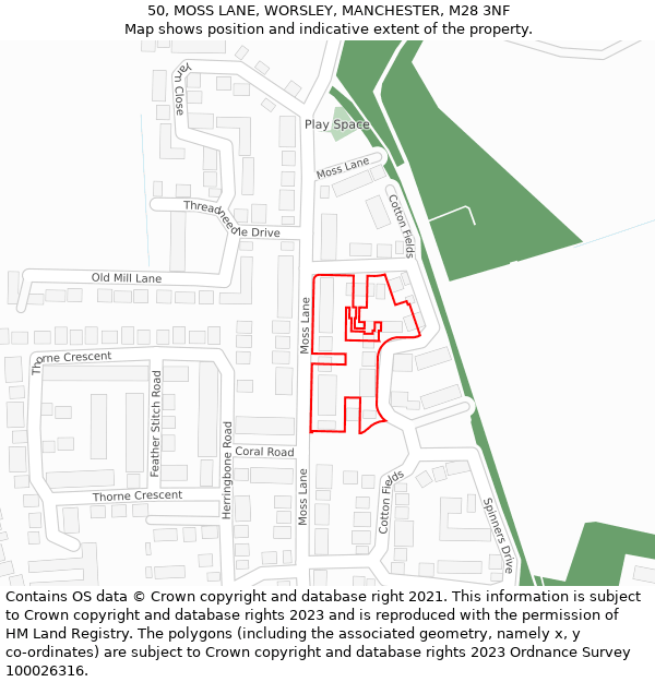 50, MOSS LANE, WORSLEY, MANCHESTER, M28 3NF: Location map and indicative extent of plot