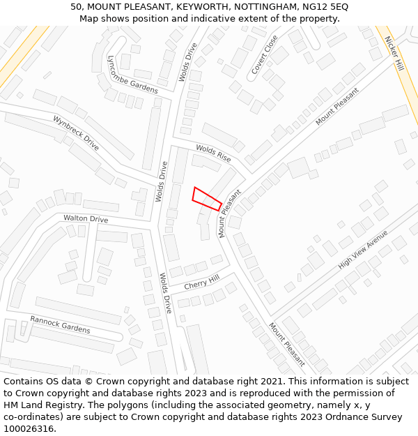 50, MOUNT PLEASANT, KEYWORTH, NOTTINGHAM, NG12 5EQ: Location map and indicative extent of plot