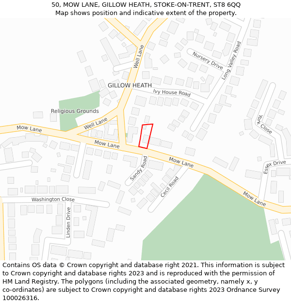 50, MOW LANE, GILLOW HEATH, STOKE-ON-TRENT, ST8 6QQ: Location map and indicative extent of plot