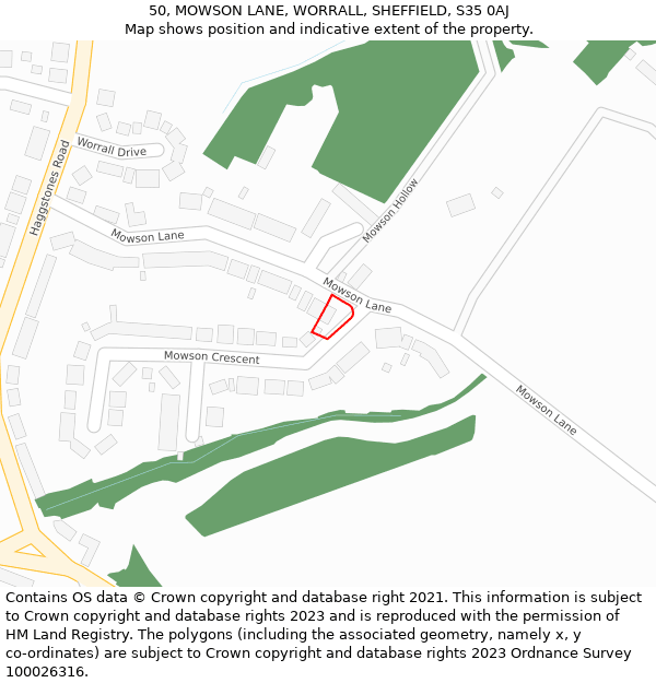 50, MOWSON LANE, WORRALL, SHEFFIELD, S35 0AJ: Location map and indicative extent of plot