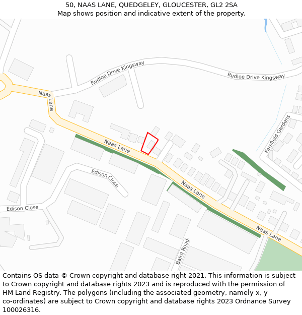 50, NAAS LANE, QUEDGELEY, GLOUCESTER, GL2 2SA: Location map and indicative extent of plot