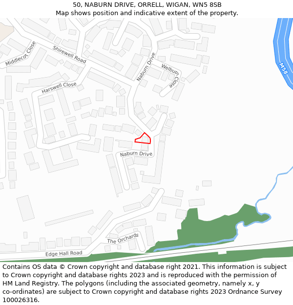 50, NABURN DRIVE, ORRELL, WIGAN, WN5 8SB: Location map and indicative extent of plot