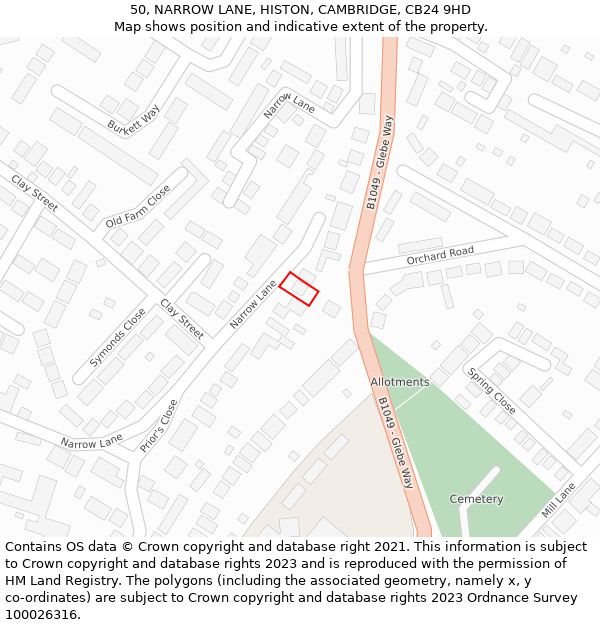 50, NARROW LANE, HISTON, CAMBRIDGE, CB24 9HD: Location map and indicative extent of plot