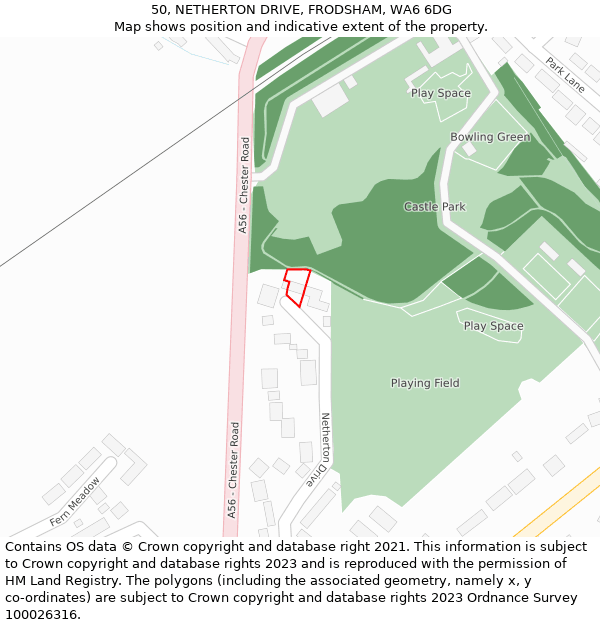 50, NETHERTON DRIVE, FRODSHAM, WA6 6DG: Location map and indicative extent of plot