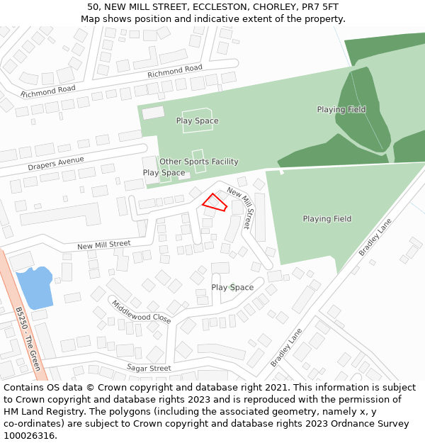 50, NEW MILL STREET, ECCLESTON, CHORLEY, PR7 5FT: Location map and indicative extent of plot