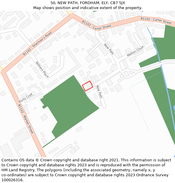 50, NEW PATH, FORDHAM, ELY, CB7 5JX: Location map and indicative extent of plot