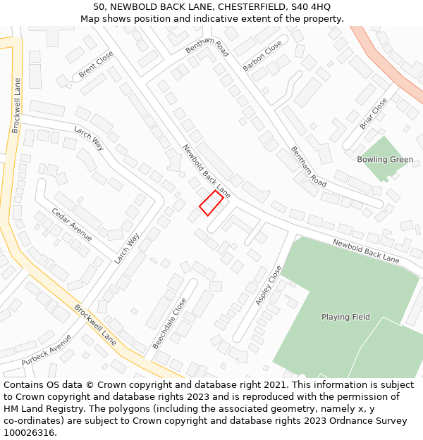 50, NEWBOLD BACK LANE, CHESTERFIELD, S40 4HQ: Location map and indicative extent of plot