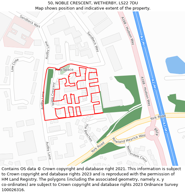 50, NOBLE CRESCENT, WETHERBY, LS22 7DU: Location map and indicative extent of plot