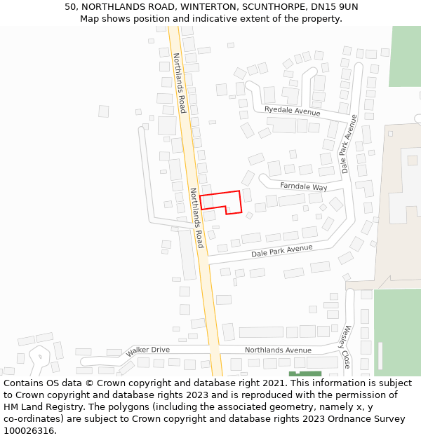 50, NORTHLANDS ROAD, WINTERTON, SCUNTHORPE, DN15 9UN: Location map and indicative extent of plot