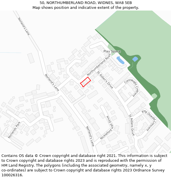 50, NORTHUMBERLAND ROAD, WIDNES, WA8 5EB: Location map and indicative extent of plot