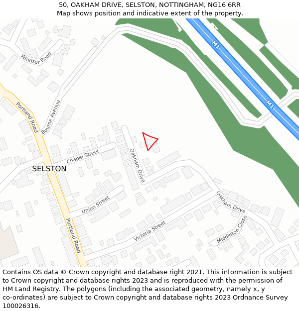 50, OAKHAM DRIVE, SELSTON, NOTTINGHAM, NG16 6RR: Location map and indicative extent of plot