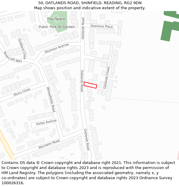 50, OATLANDS ROAD, SHINFIELD, READING, RG2 9DN: Location map and indicative extent of plot